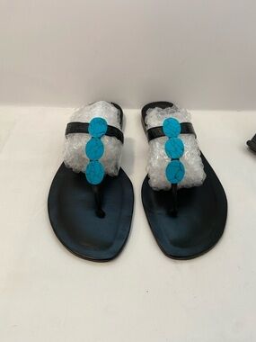 Black leather slip on sandals